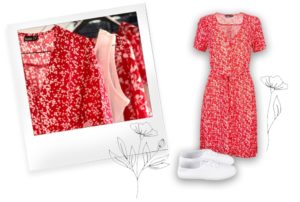 KiK_wzorzysta_sukienka_drobne_kwiatuszki_zapinana_na_guziki_do_wiazania_pasek_cena_39_99 Letnie sukienki w powakacyjnych stylizacjach Cienkie, przewiewne, miłe w dotyku i niesamowicie wygodne